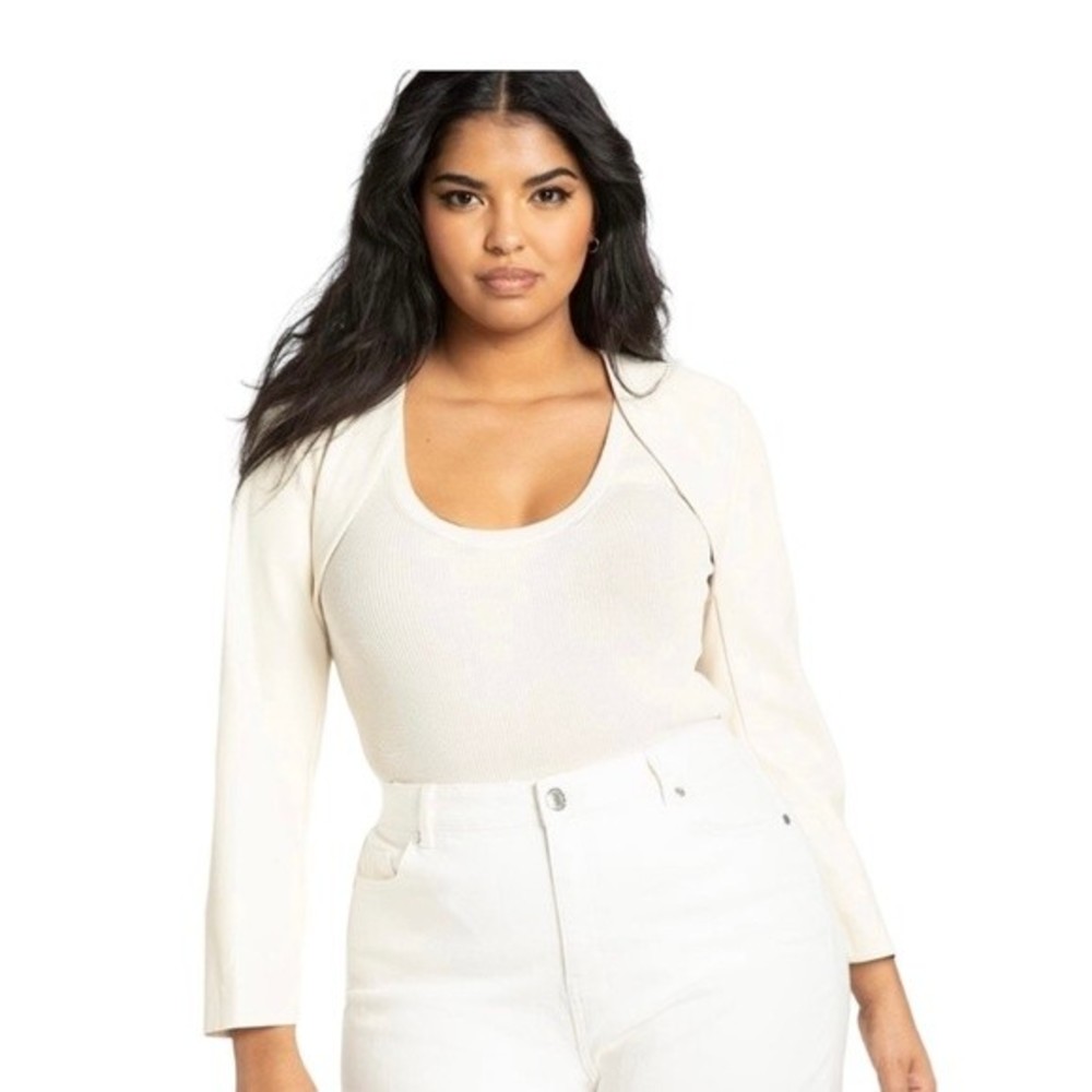 Eloquii NEW Shrug Faux Leather Sleeves Cream Sz 22 Cardigan Sweater Cropped